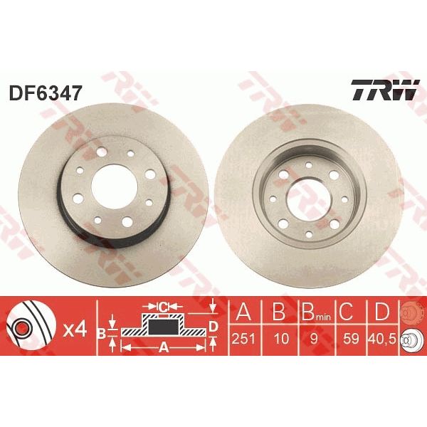 TRW DF6347 2x Brake Discs Pair Solid