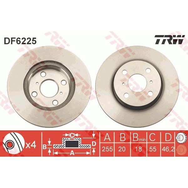 TRW DF6225 2x Brake Discs Pair Vented