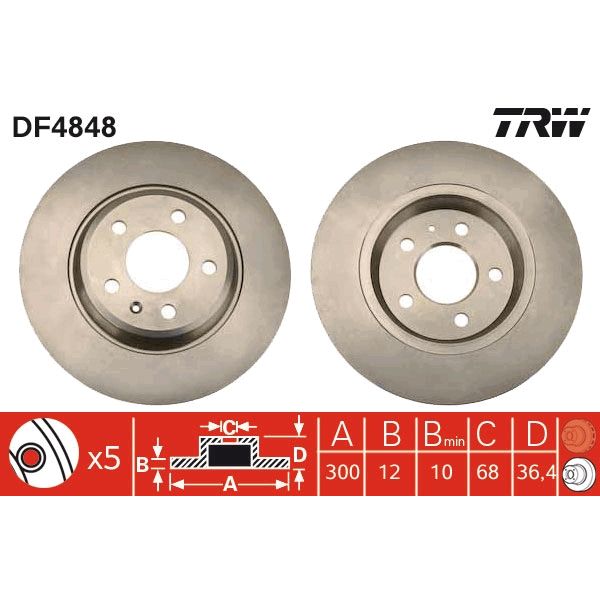 TRW DF4848 2x Brake Discs Pair Solid
