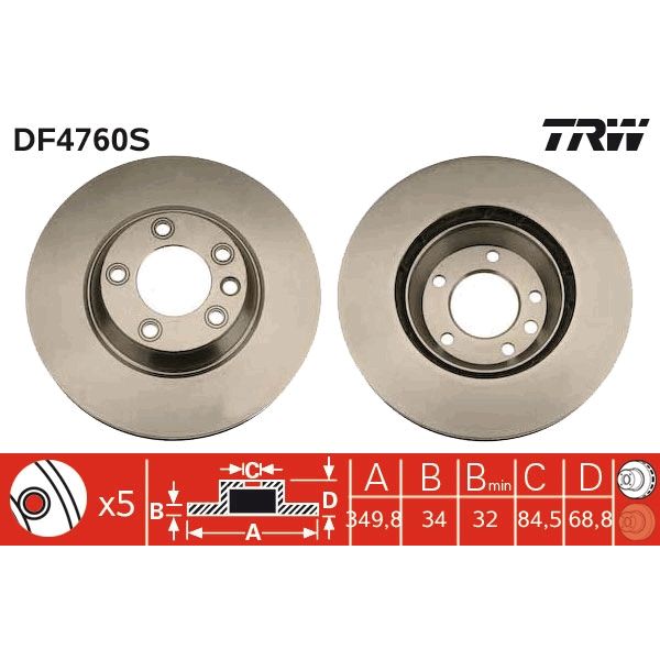TRW DF4760S Brake Disc Single Vented