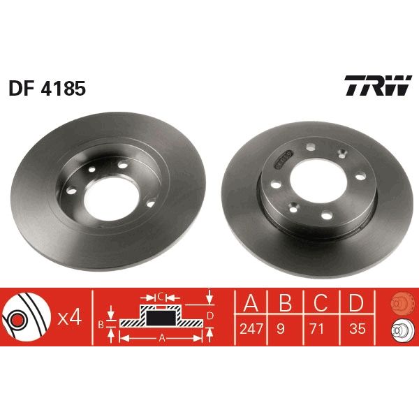 TRW DF4185 2x Brake Discs Pair Solid