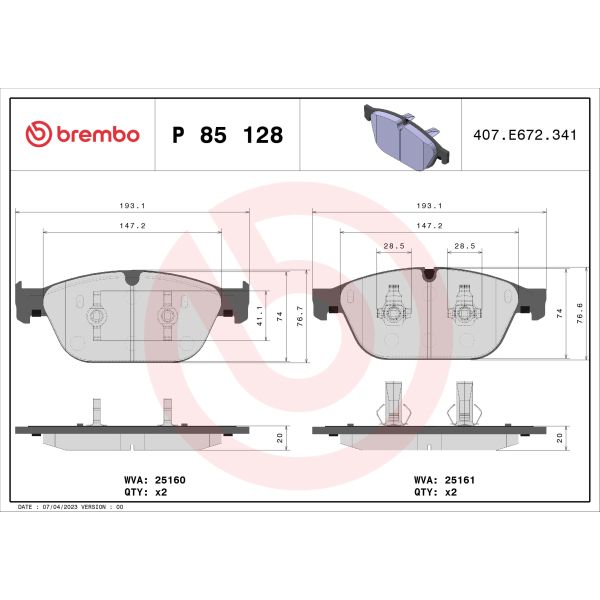 Brembo P85128 Brake Pads Set