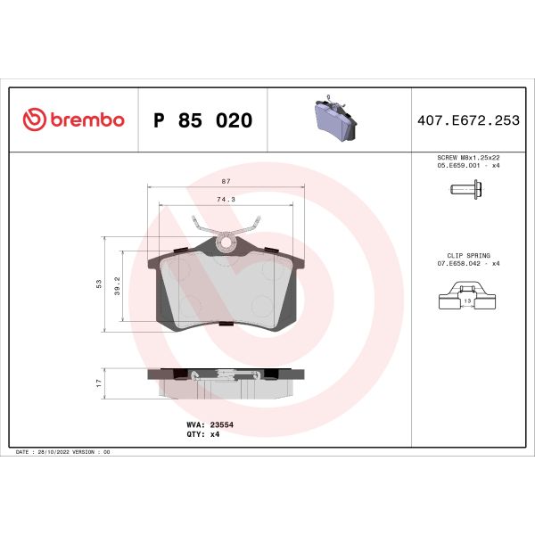 Brembo P85020 Brake Pads Set