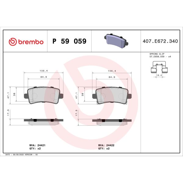 Brembo P59059 Brake Pads Set