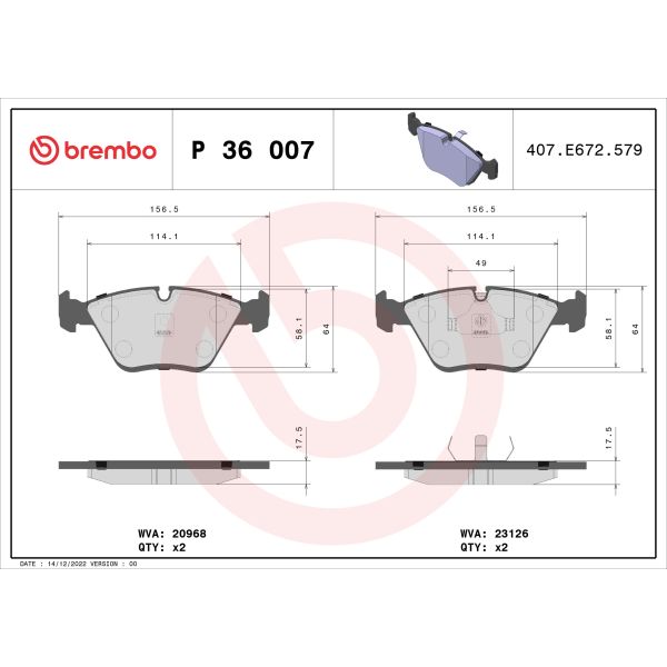 Brembo P36007 Brake Pads Set