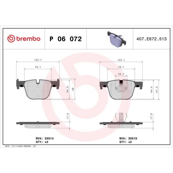 Brembo P06072 Brake Pads Set