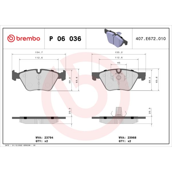 Brembo P06036 Brake Pads Set