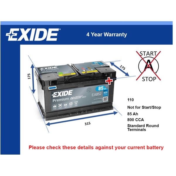 Exide EA852 Car Battery