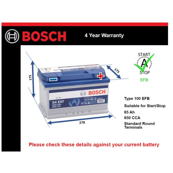 Bosch S4E07 EFB Car Battery
