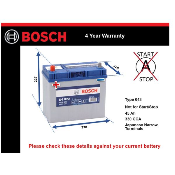 Bosch S4022 Car Battery