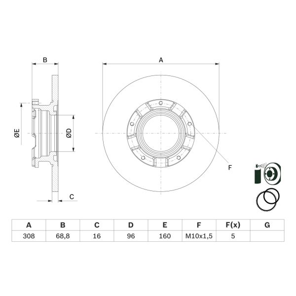 Bosch 0986479F62 2x Brake Discs Pair Solid