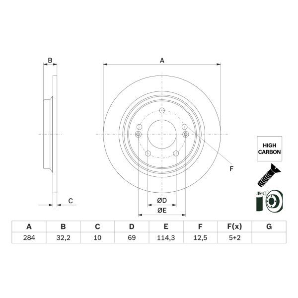 Bosch 0986479G77 2x Brake Discs Pair Solid
