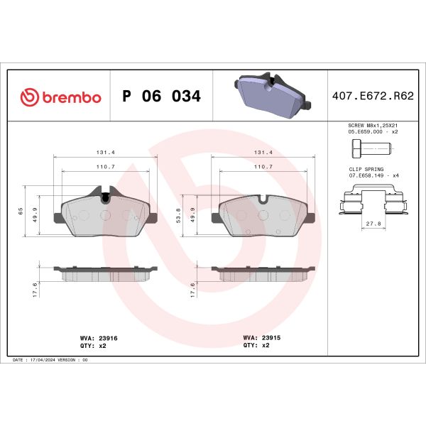 Brembo P06034 Brake Pads Set