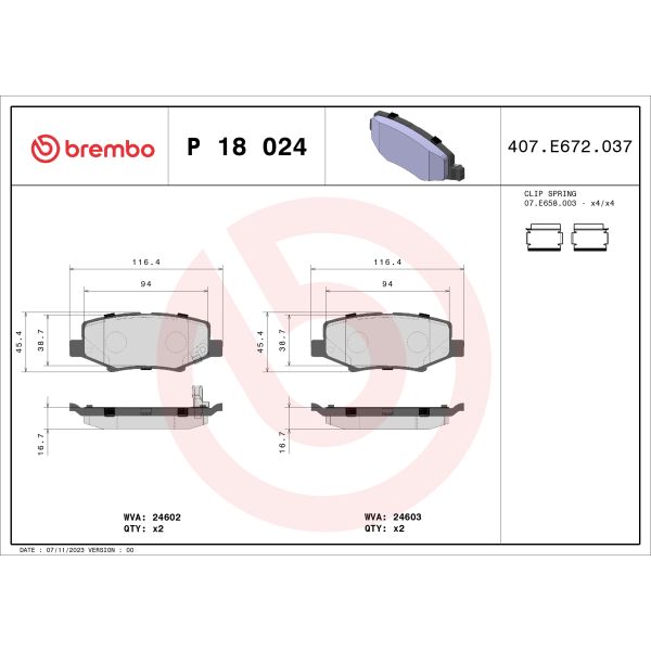 Brembo P18024 Brake Pads Set