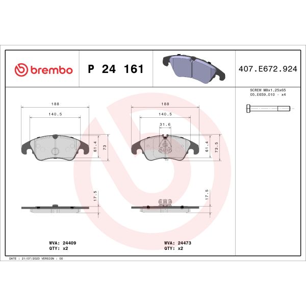Brembo P24161 Brake Pads Set