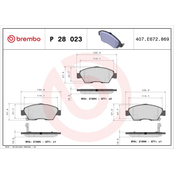 Brembo P28023 Brake Pads Set