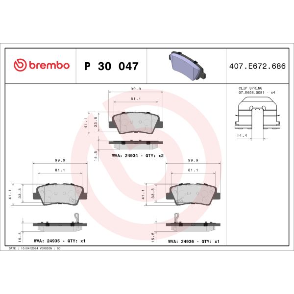 Brembo P30047 Brake Pads Set