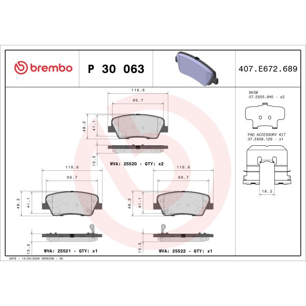 Brembo P30063 Brake Pads Set