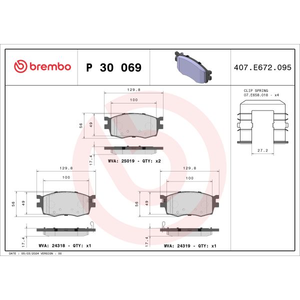 Brembo P30069 Brake Pads Set
