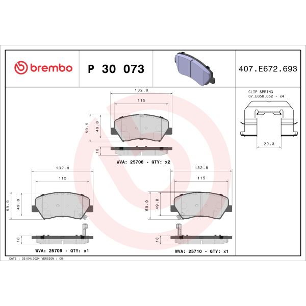 Brembo P30073 Brake Pads Set