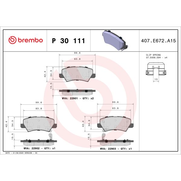 Brembo P30111 Brake Pads Set