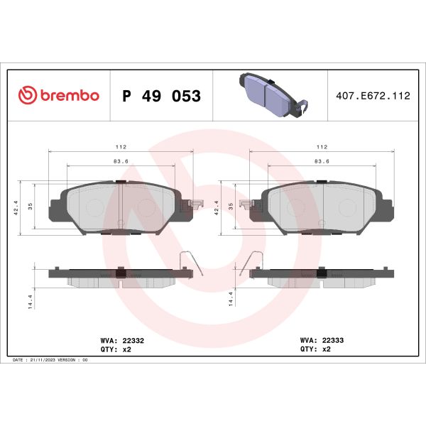 Brembo P49053 Brake Pads Set