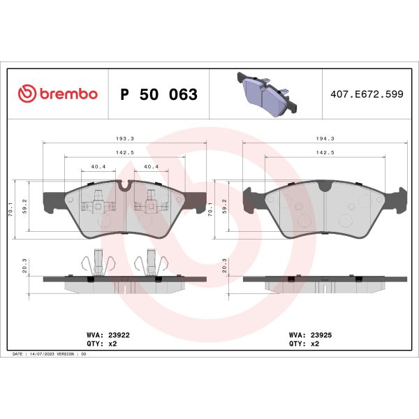 Brembo P50063 Brake Pads Set