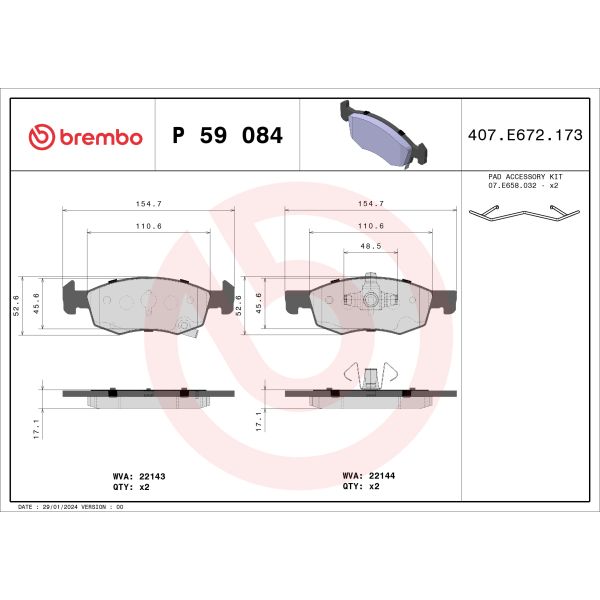 Brembo P59084 Brake Pads Set