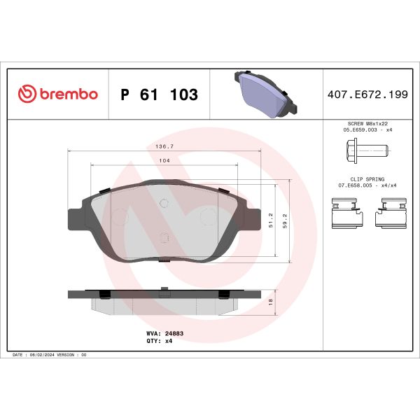 Brembo P61103 Brake Pads Set