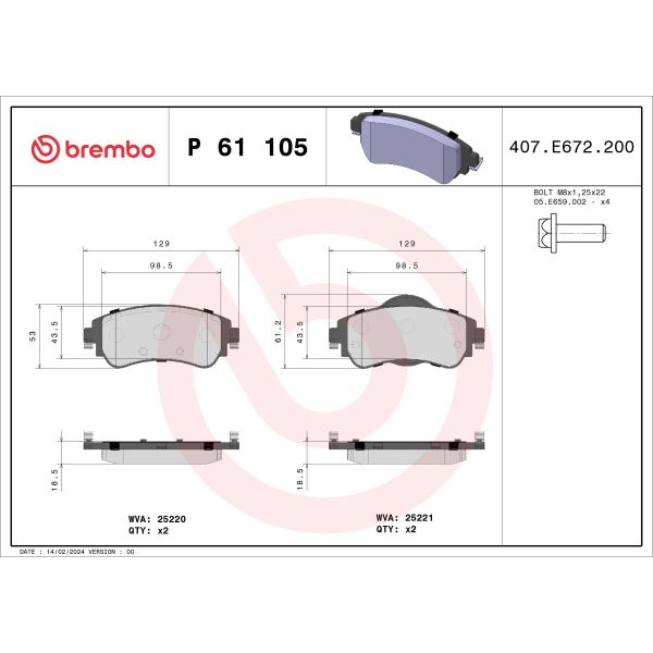 Brembo P61105 Brake Pads Set