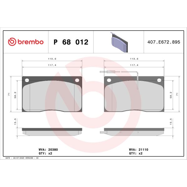 Brembo P68012 Brake Pads Set