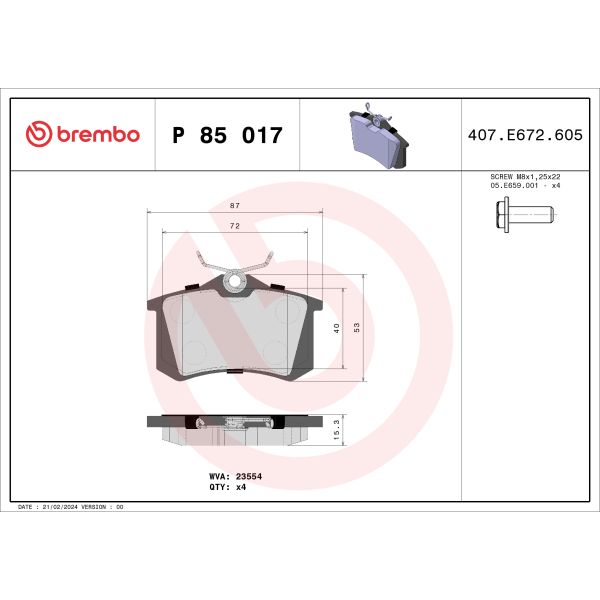 Brembo P85017 Brake Pads Set