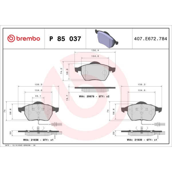 Brembo P85037 Brake Pads Set