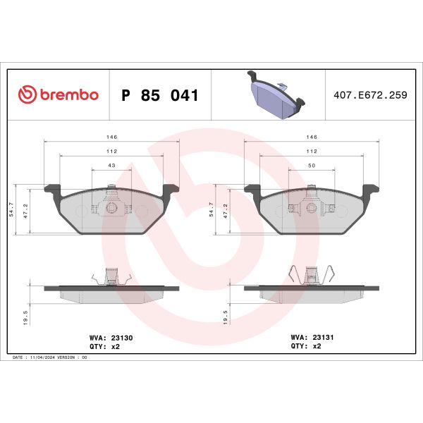 Brembo P85041 Brake Pads Set