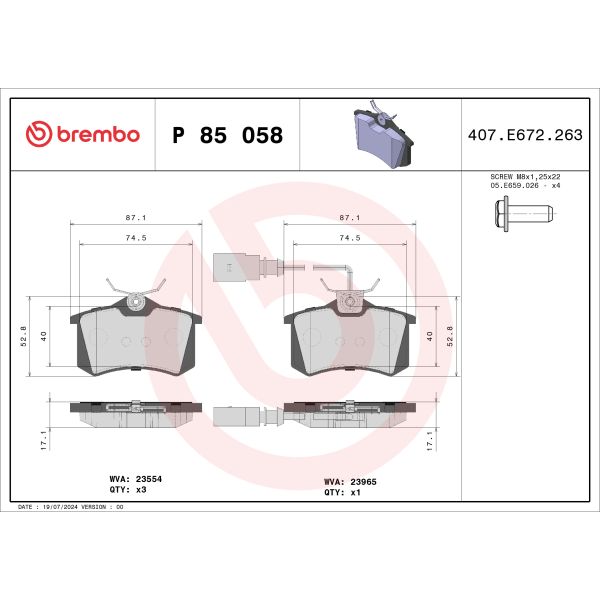 Brembo P85058 Brake Pads Set