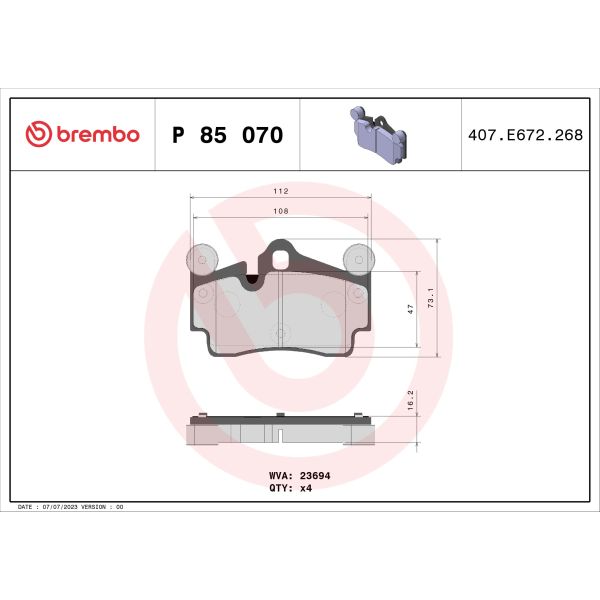 Brembo P85070 Brake Pads Set
