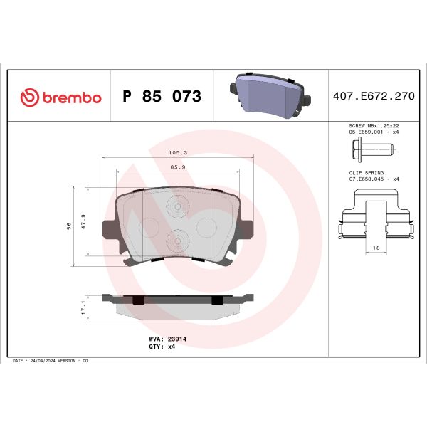 Brembo P85073 Brake Pads Set