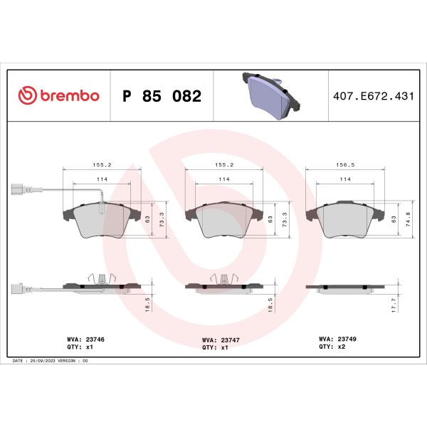 Brembo P85082 Brake Pads Set