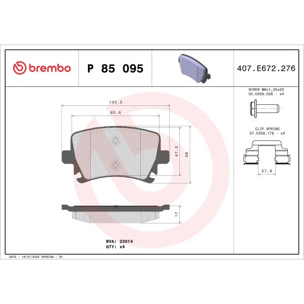 Brembo P85095 Brake Pads Set