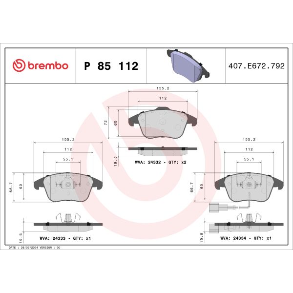 Brembo P85112 Brake Pads Set