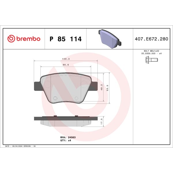Brembo P85114 Brake Pads Set