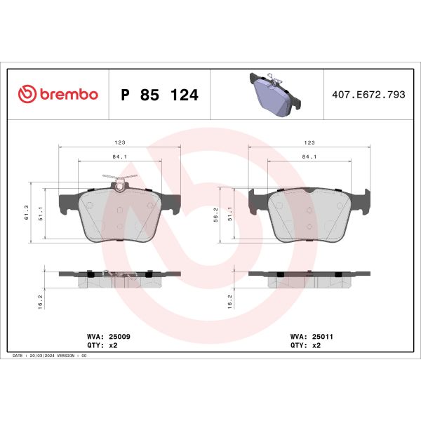 Brembo P85124X Brake Pads Set