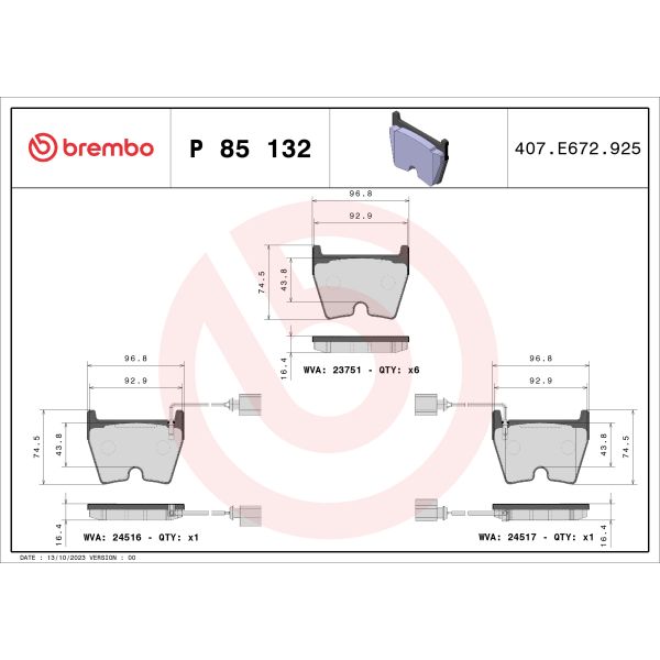 Brembo P85132 Brake Pads Set