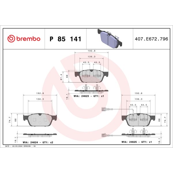 Brembo P85141 Brake Pads Set