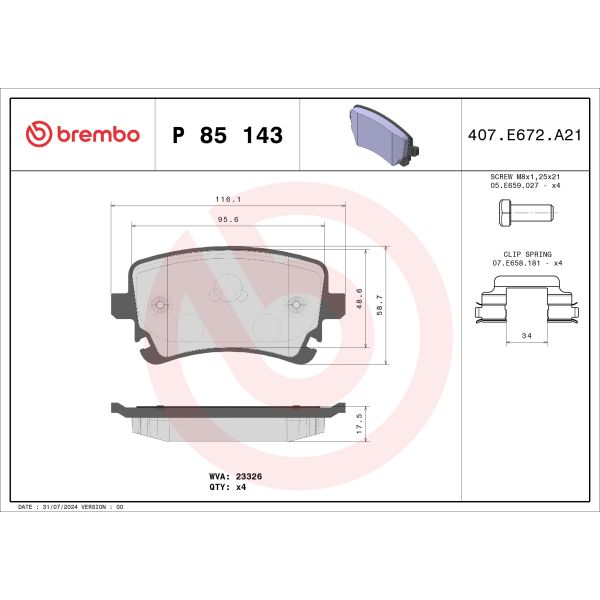 Brembo P85143 Brake Pads Set