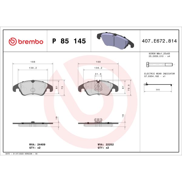 Brembo P85145 Brake Pads Set