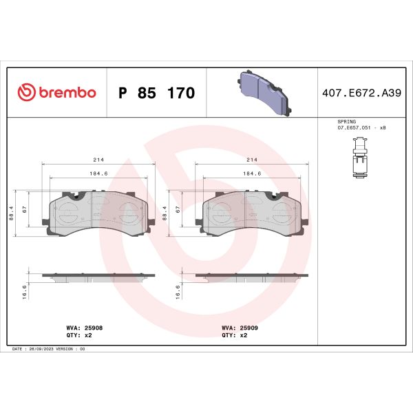 Brembo P85170 Brake Pads Set