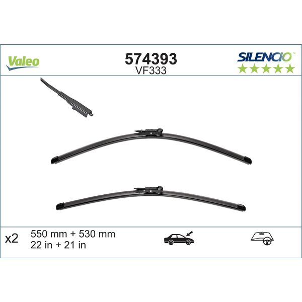 Valeo VF333 2x Wiper Blades (Pair) Flat / Aero type