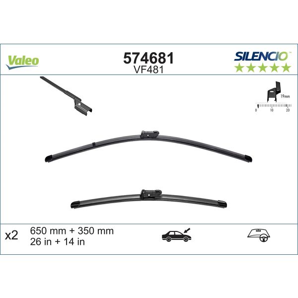 Valeo VF481 2x Wiper Blades (Pair) Flat / Aero type