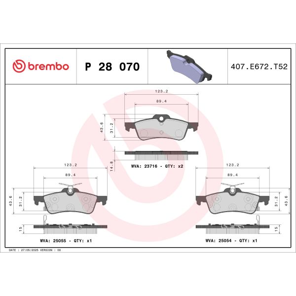 Brembo P28070 Brake Pads Set